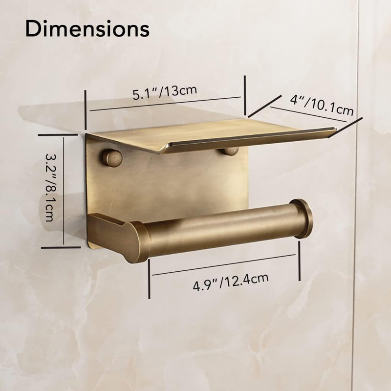 Everly Quinn Brushed Gold Toilet Paper Holder With Shelf - Stainless ...